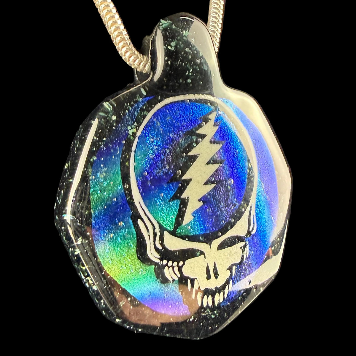 Dichroic "Steal Your Face" Fused Glass Pendant by Darke Vitrum