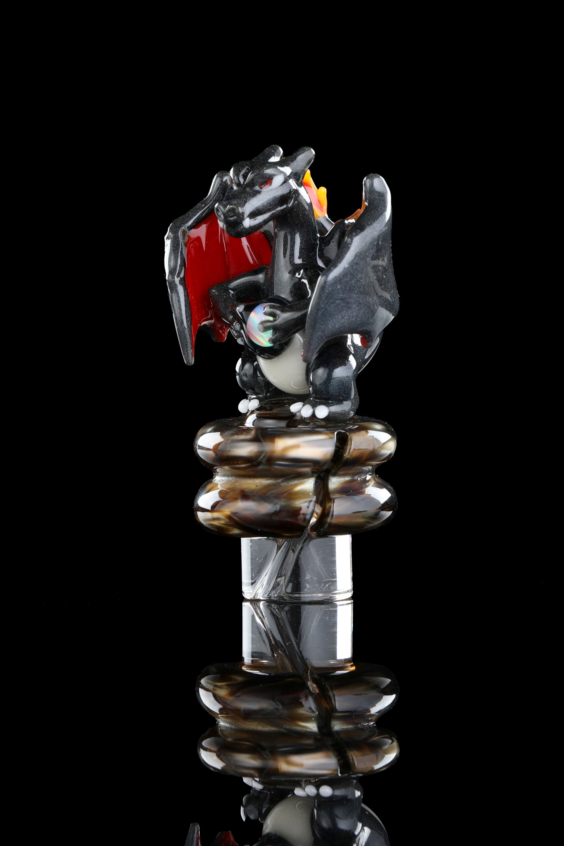 Black Crushed Opal "Charizard" 3DXL Rockulus by One Trick Pony X DeMatteoArt