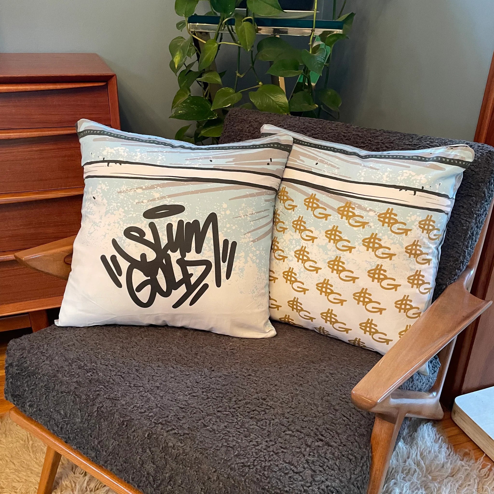 "Sak o' Yak" Throw Pillow by Slum Gold