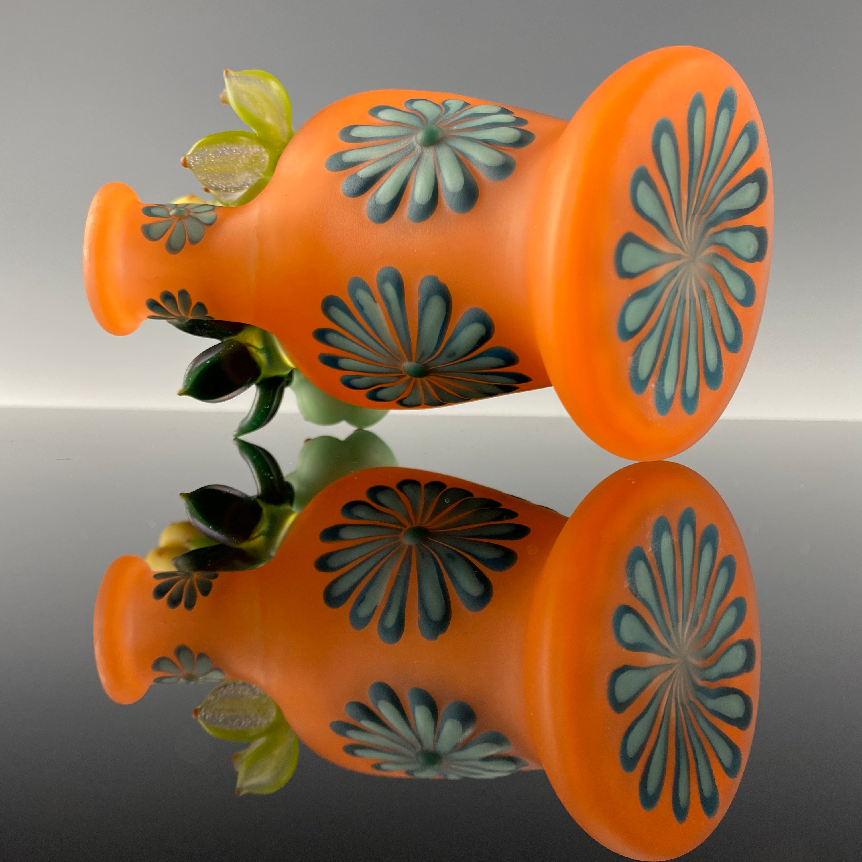 Orange "Cactus w/ Flowers" Minitube by Sarita Glass