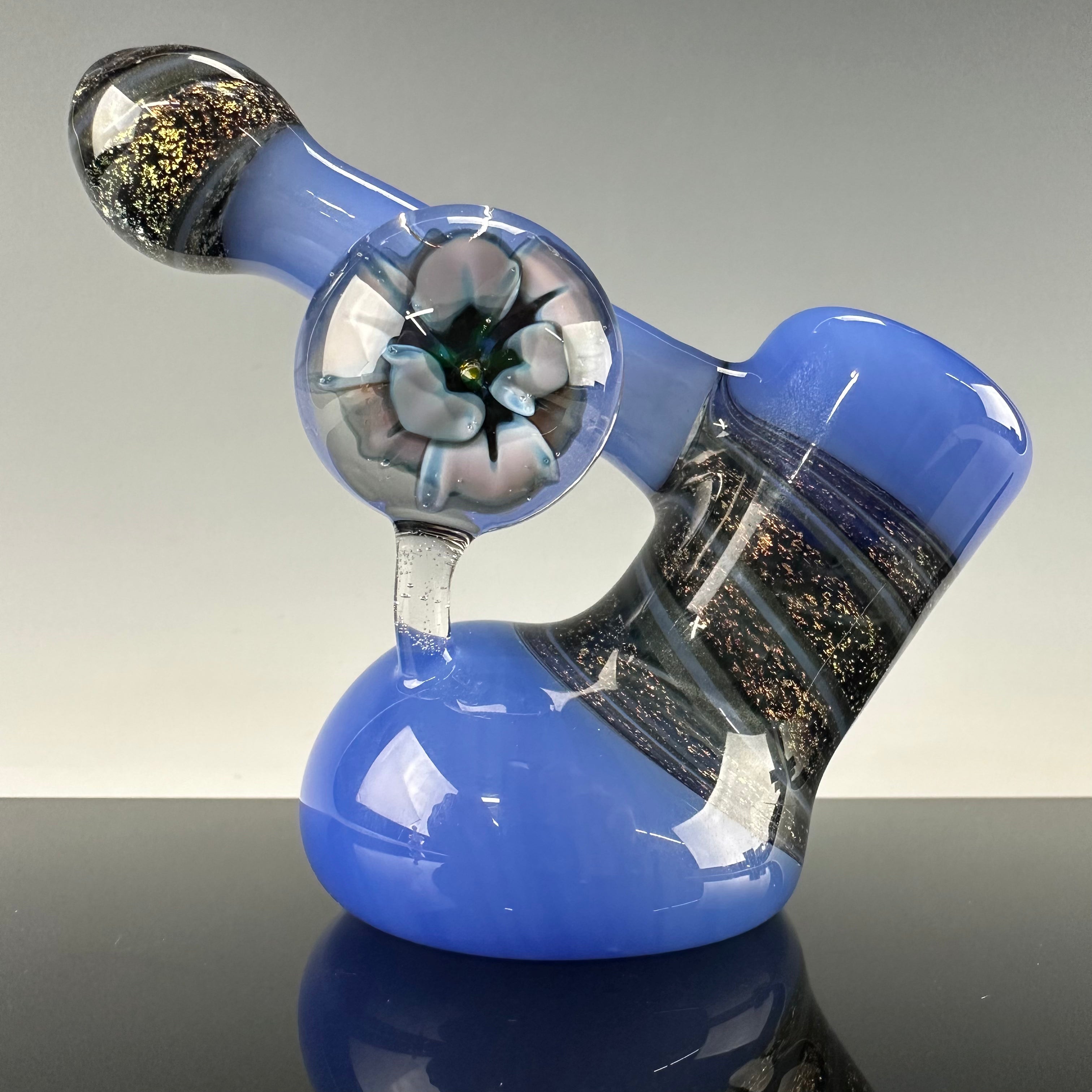 "Lavender" Standing Hammer with Flower Implosion Marble by KMA Glass