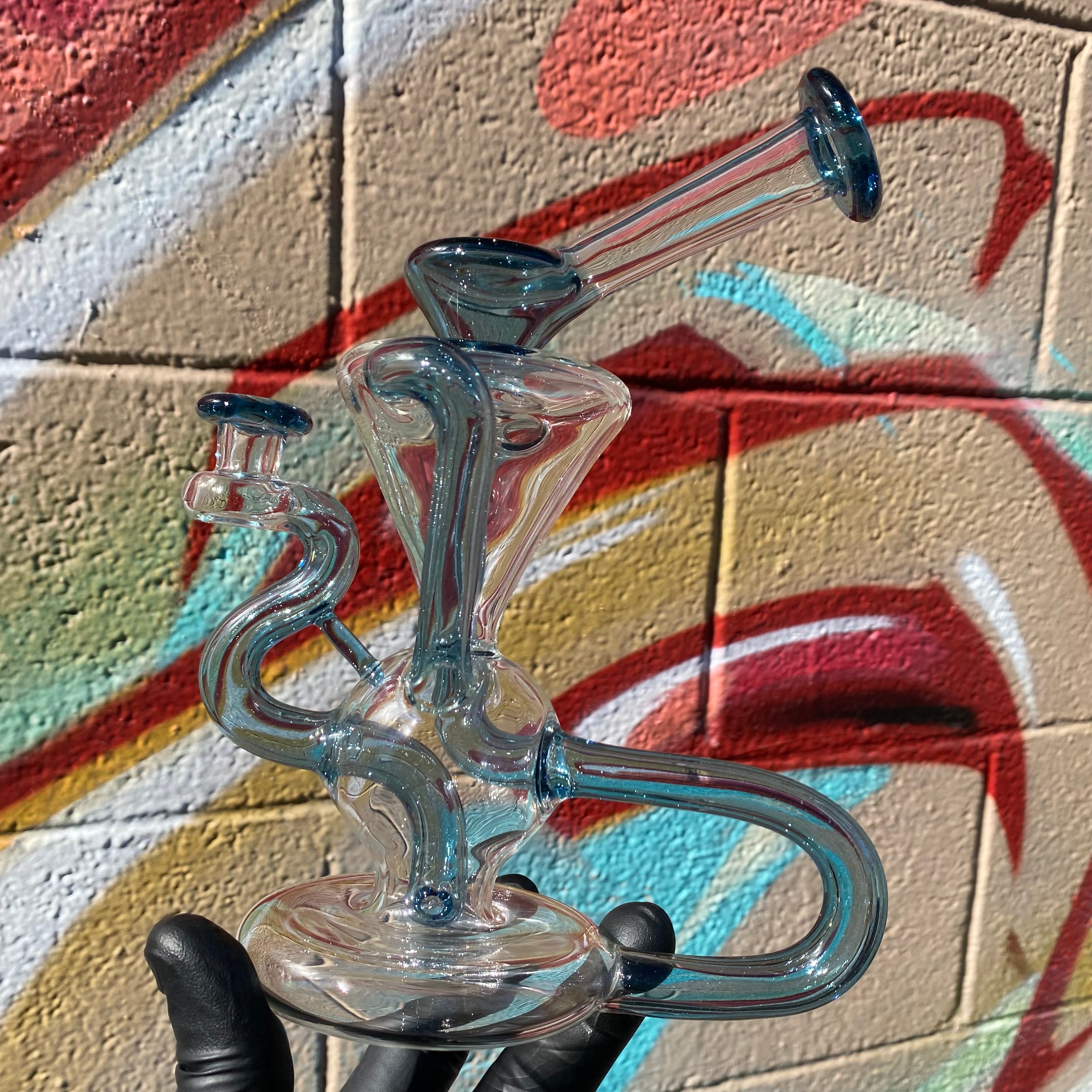"Blue Stardust" Dual-Uptake Klein Recycler by McGrew Glass