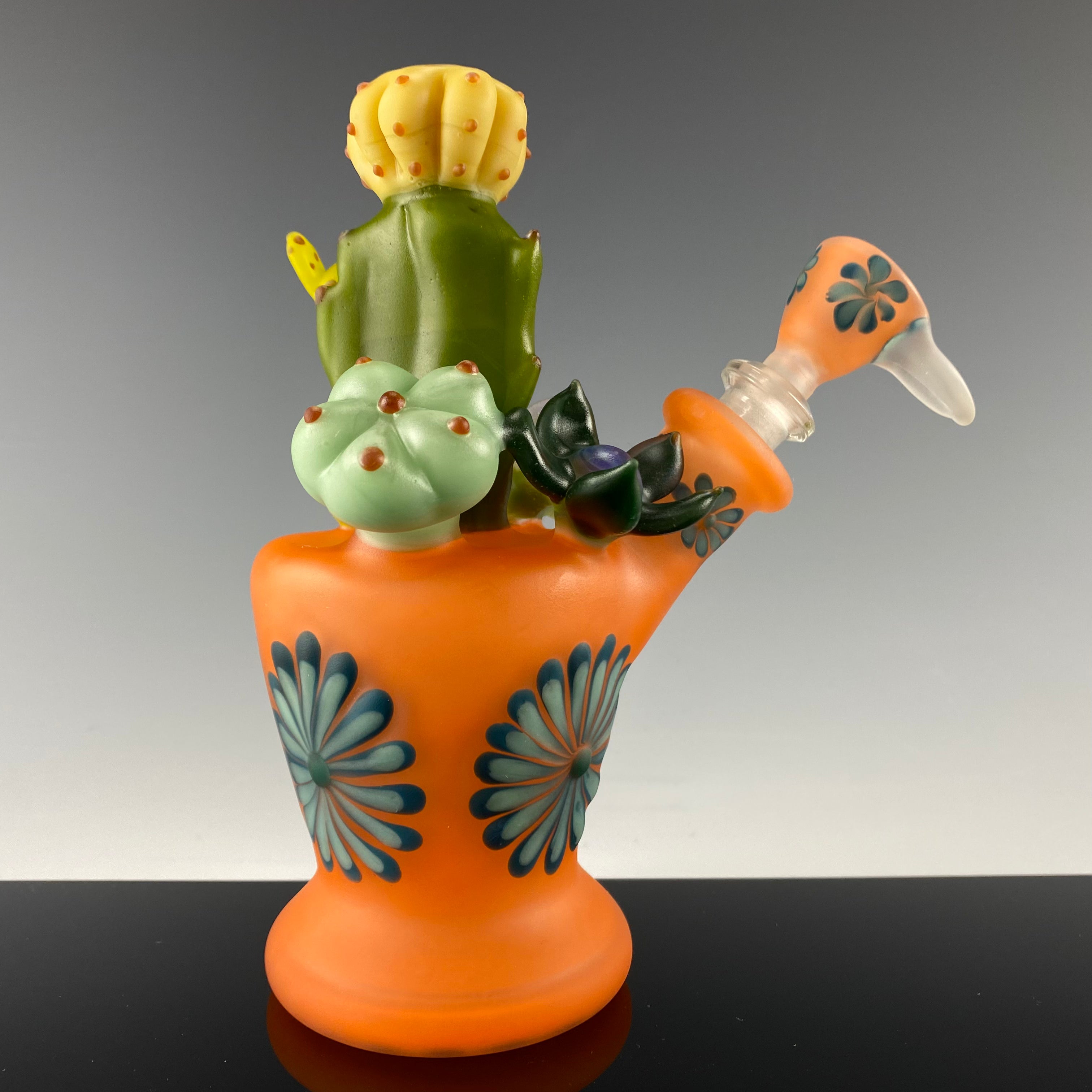Orange "Cactus w/ Flowers" Minitube by Sarita Glass